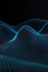 Wall Mural - abstract digital landscape with glowing blue dots creating wave patterns against a dark background, 
