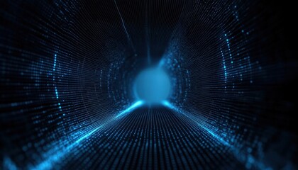 Wall Mural - abstract digital tunnel with glowing blue particles, representing data and technological advancement