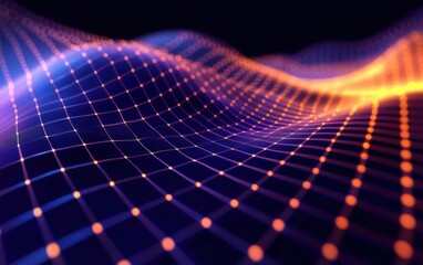 Wall Mural - abstract digital landscape with glowing dots and lines creating a vibrant wave effect in deep hues o
