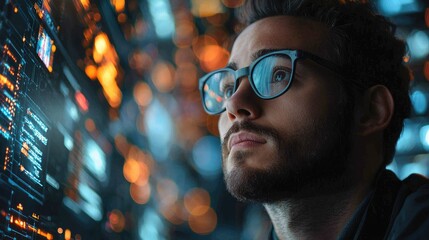 Intrigued Programmer Gazing at Digital Code