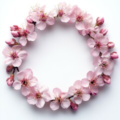 Wall Mural - Delicate cherry blossom wreath displayed on white background