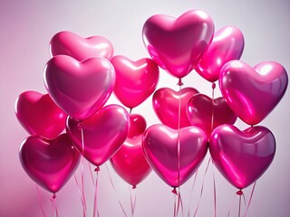 Wall Mural - Silhouette Pink Heart Balloons Valentine's Day Romantic Love Celebration