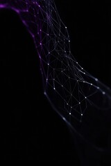 Sticker - Abstract digital network with glowing nodes and lines in purple on a dark background, representing connectivity.