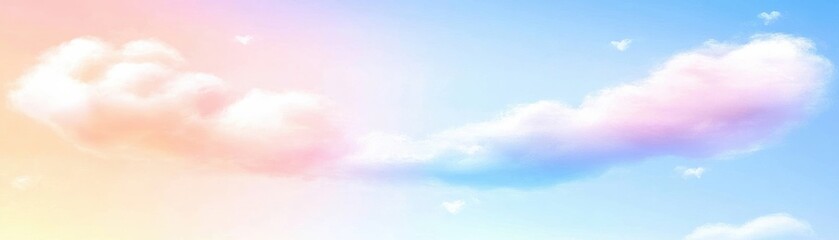 Wall Mural - Soft pastel clouds float in a serene sky, creating a tranquil atmosphere filled with gentle hues of pink and blue.