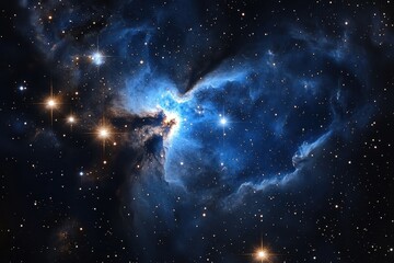 Stunning view of a nebula filled with vibrant blue colors and shining stars in the vast universe captured in high detail