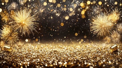 Poster - Golden fireworks sparkle on glitter background.