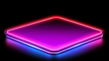 Wall Mural - Neon Square Platform Glowing Brightly In Dark Space