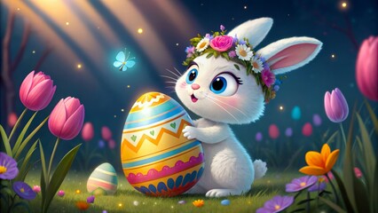 Sticker - easter bunny and easter eggs