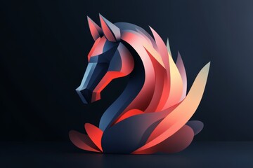 Fototapete - A simple geometric depiction of a chess knight, with bold lines and a modern gradient color scheme