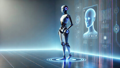 Cyber digital world android robot AI chatbot background futuristic future digital technology artificial intelligence automated. Computer programming knowledge concept
