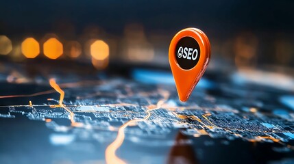 Wall Mural - keyword marketing visibility. a vibrant map with a bright orange pin labeled 