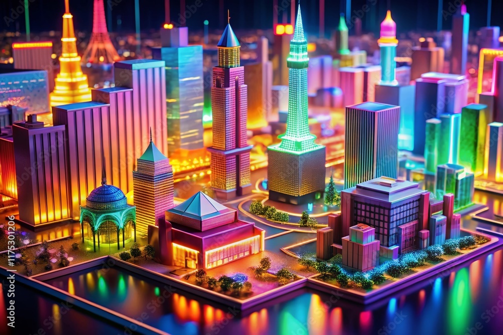 Surreal 3D Map of Las Vegas Strip: Neon Dreamscape Stock Illustration ...