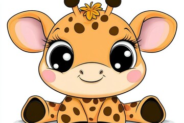 cartoon image of a adorable and cheerful giraffe on a white background