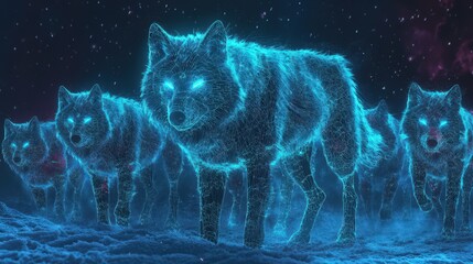 Wall Mural - Crystalline Wolves Prowling Through Winter Snow