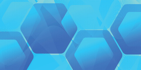 Modern abstract blue background with glowing geometric lines. Blue gradient hexagon shape design. Futuristic technology concept. Suit for brochure, science, website, banner, flyer, presentation, cover