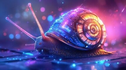 Canvas Print - A Futuristic Mechanical Snail Glows Brightly