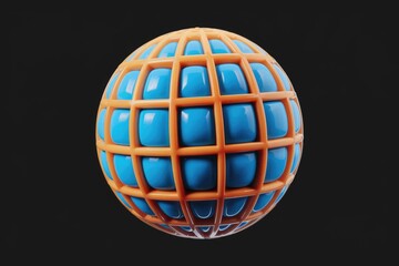 Leinwandbilder - A 3D rendered sphere with blue segments encased in an orange grid.