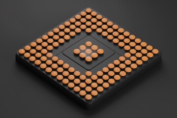 Aufkleber - Abstract 3D render of orange buttons arranged in a diamond shape on a black surface.