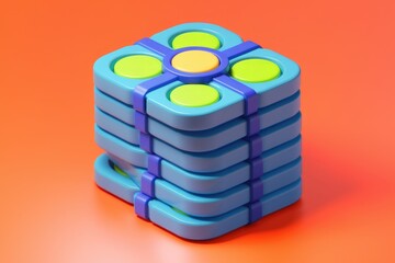 Poster - A stack of colorful, square-shaped objects with rounded edges and central circular buttons.