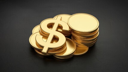 Aufkleber - Golden dollar sign rests on a stack of gold coins symbolizing wealth and financial success.