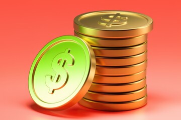 Aufkleber - A stack of golden coins with dollar signs, symbolizing wealth and financial success.