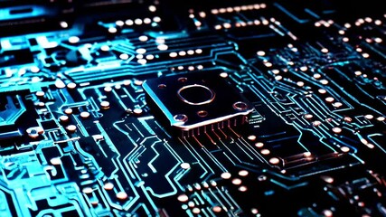 Wall Mural - close-up of a microchip on a circuit board with futuristic lighting