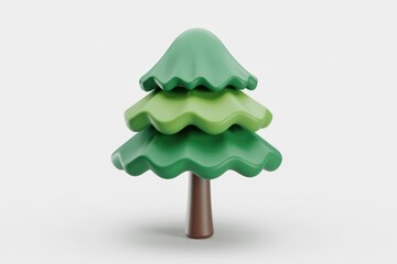 Aufkleber - A stylized 3D model of a Christmas tree with three layers of wavy green foliage and a brown trunk.