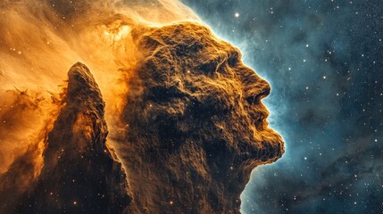 Wall Mural - A majestic cosmic entity resembling a human face emerges from a nebula. Ideal for sci-fi art, wallpapers, and book covers.