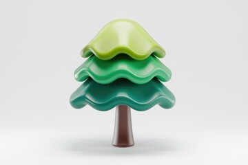 Aufkleber - A stylized 3D rendering of a Christmas tree with layered, wavy green sections and a brown trunk.