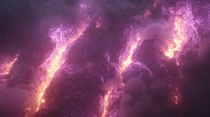 Wall Mural - Glowing pink and orange streams flow through dark clouds. Ideal for fantasy, sci-fi, or abstract backgrounds.