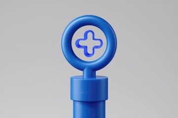Fototapete - Abstract 3D rendering of a blue circular symbol with a plus sign in the center.