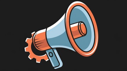 Aufkleber - A stylized megaphone with a gear, symbolizing amplified announcements and mechanical precision.