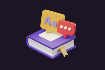 Poster - 3D illustration of a book with speech bubbles representing online learning and discussions.