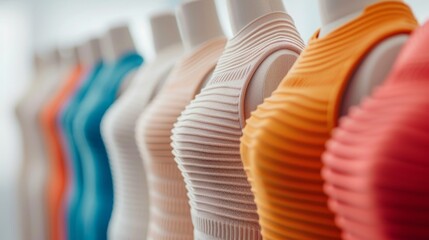 Wall Mural - 3D printed clothing revolutionizes fashion industry, enabling personalized, on-demand garments from eco-friendly materials, reducing waste and transportation, and setting new sustainability standards