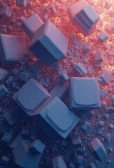 Fototapete - Abstract Geometric Pattern of Red Orange Pink Cubes