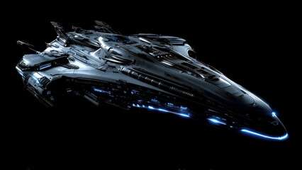Wall Mural - Generated ImageA highly detailed spaceship floats in the depths of space, showcasing an advanced design with smooth contours and glowing blue accents that enhance its futuristic appearance.