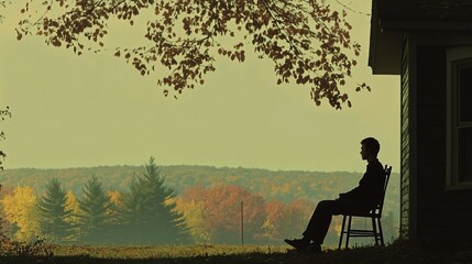 Wall Mural - Autumnal Contemplation: A Silhouette of Solitude in the Rustic Countryside