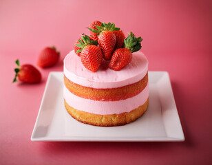 Wall Mural - delicious strawberry cake on wood background