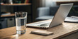 © 99___Designer - Refreshing Glass of Water on a Wooden Desk Next to a Laptop for Office Use