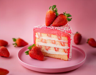 Wall Mural - delicious strawberry cake on wood background