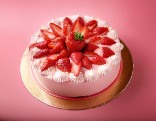 Wall Mural - delicious strawberry cake on wood background