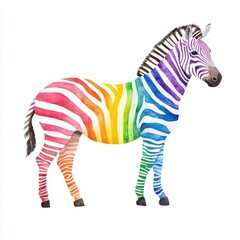 A zebra painting its stripes like a rainbow, artistic concept, vibrant digital art, isolated on white background