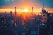 © Tanu - Sunset over a vibrant city skyline with skyscrapers casting shadows at dusk