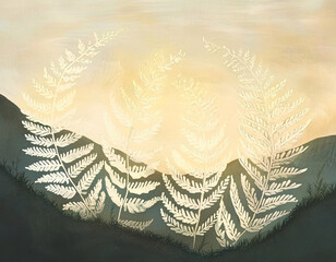 Wall Mural - Fern Sunset Landscape