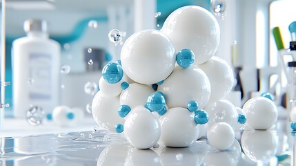 Wall Mural - Abstract White and Blue Spheres  Clean Science Background