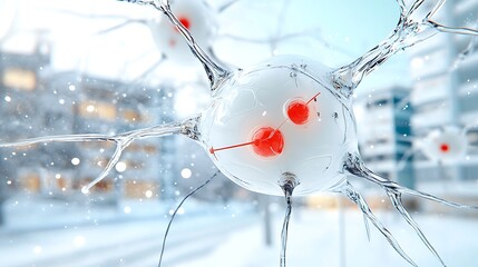 Wall Mural - Abstract Water Neuron Cell with Cherries  Winter City Background