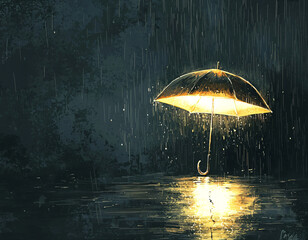 Wall Mural - Luminous Umbrella Rain