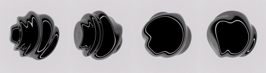 Poster - Collection of glitched and distorted spheres made of glossy black material. Set of 3D illustrations for a modern digital design.