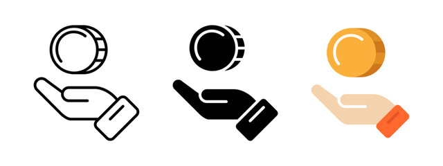 Wall Mural - hand with coin icon. hand holding a coin vector illustration. investment profit symbol. salary and s