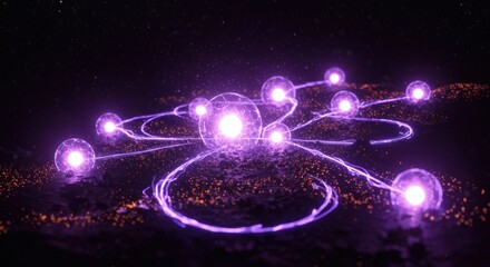 Abstract Glowing Energy Orbs Connected by Purple Plasma Trails Sci fi Background